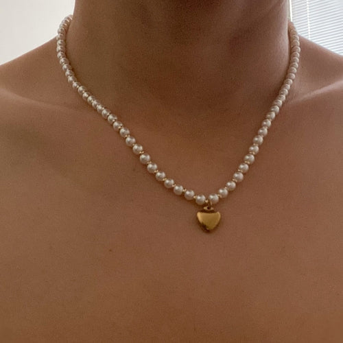 Pearl And Gold Bauble Heart Necklace ORIZON