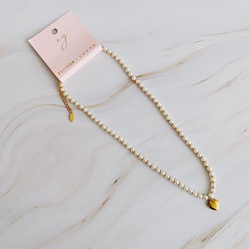 Pearl And Gold Bauble Heart Necklace ORIZON