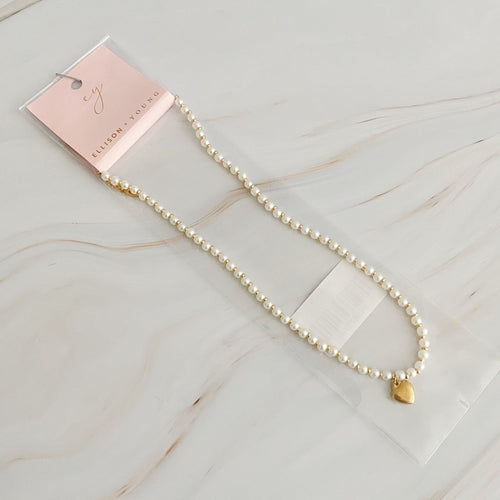 Pearl And Gold Bauble Heart Necklace ORIZON