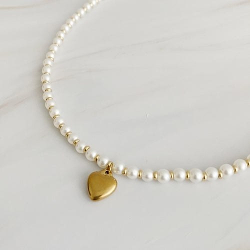 Pearl And Gold Bauble Heart Necklace ORIZON