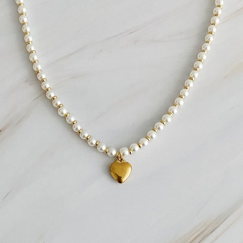 Pearl And Gold Bauble Heart Necklace ORIZON