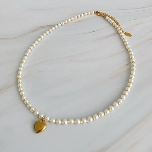 Pearl And Gold Bauble Heart Necklace ORIZON