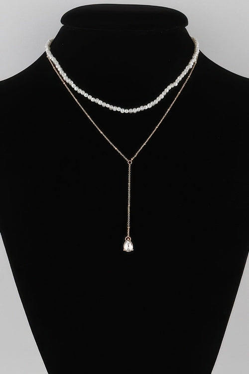 Double Pearl Teardrop Necklace ORIZON