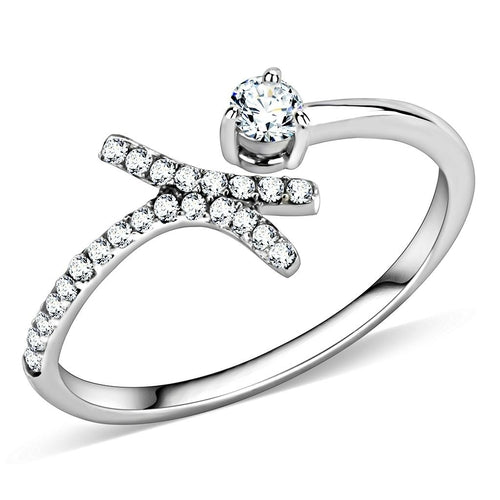 DA145 - High polished (no plating) Stainless Steel Ring with AAA Grade ORIZON